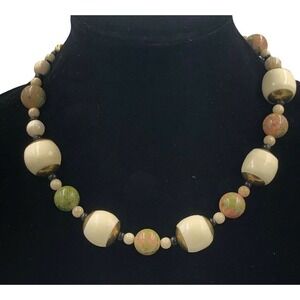 Unakite Jasper Agate Gold Collar Boho Gemstone Necklace Jewelry